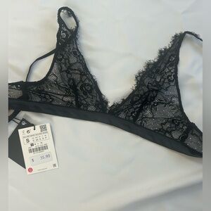 NWT Zara Black Floral Lace Bra